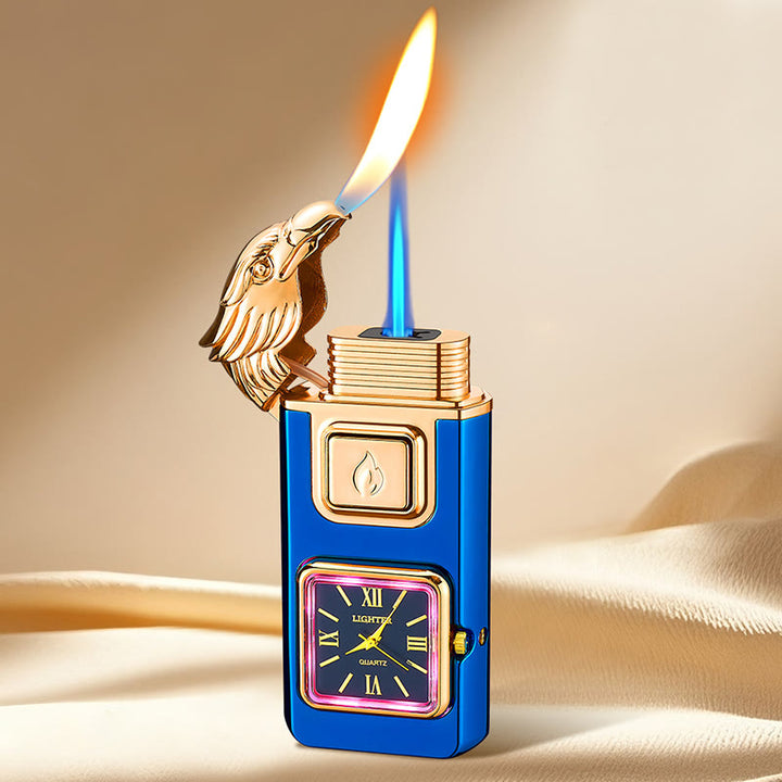 Eagle Head LED Inflatable Butane Lighter With Clock - Blue - image 10
