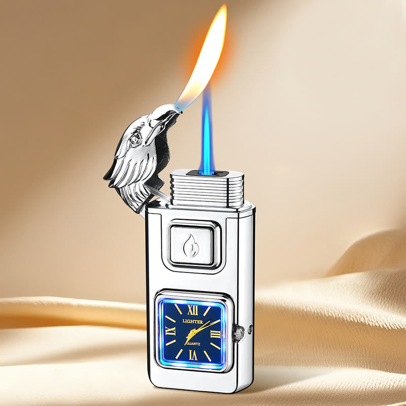 Eagle Head LED Inflatable Butane Lighter With Clock - Silver - image 11