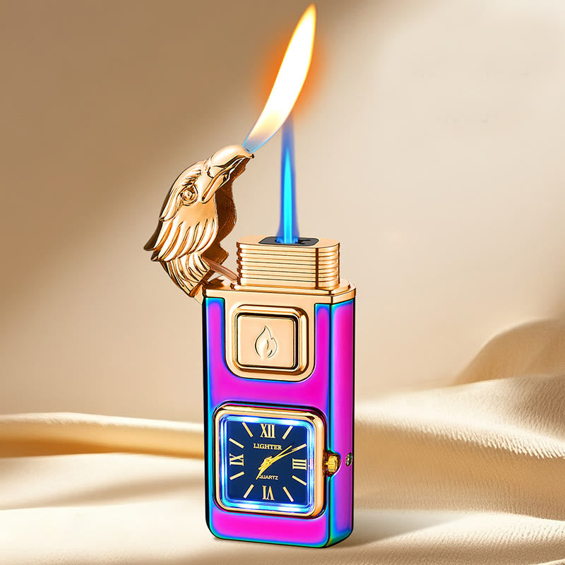 Eagle Head LED Inflatable Butane Lighter With Clock - Colorful - image 7