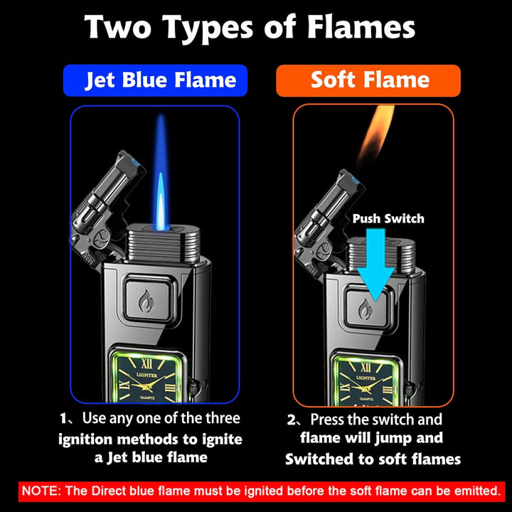 Gun-Shaped LED Inflatable Butane Lighter With Clock - image 1