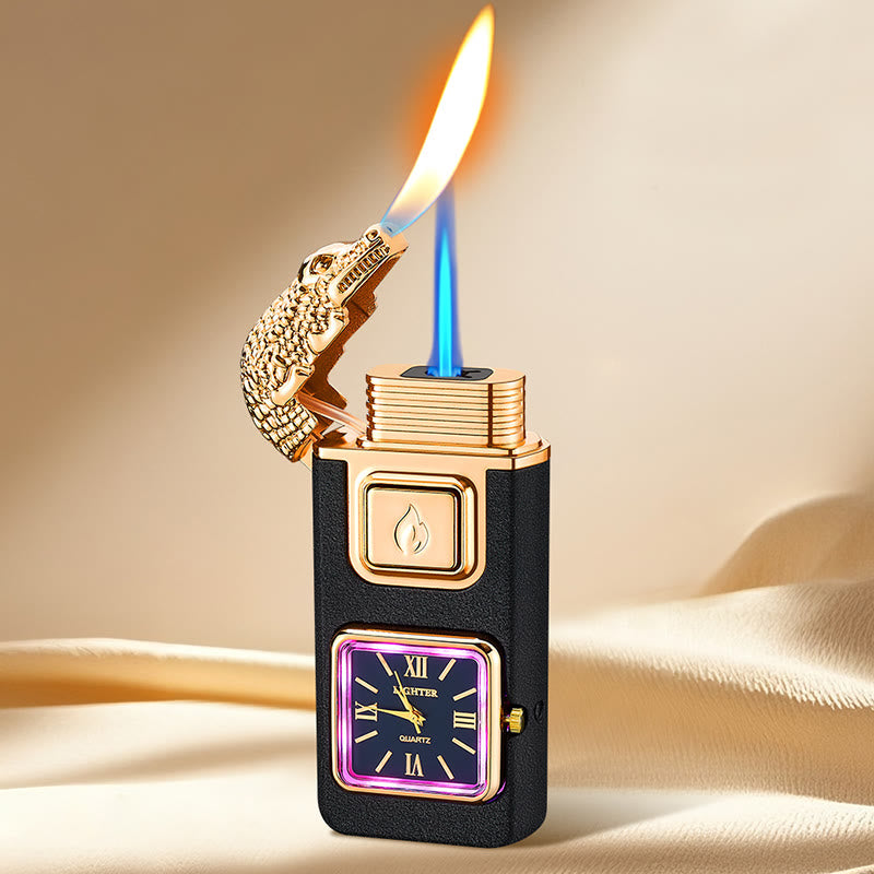 Crocodile Head LED Inflatable Butane Lighter With Clock - Matte Black - image 8
