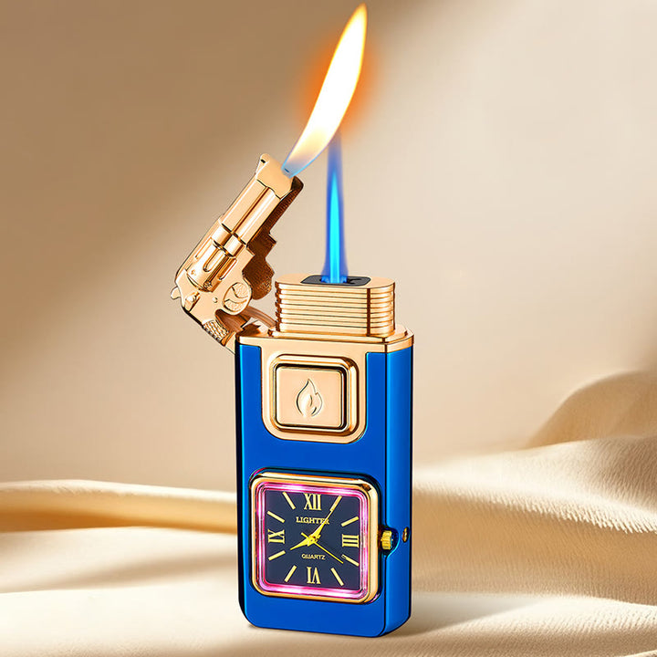 Gun-Shaped LED Inflatable Butane Lighter With Clock - Blue - image 9