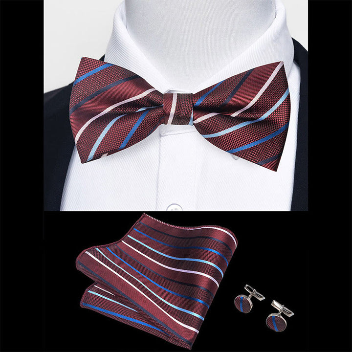 3Pcs Men's Textured Fabric Bow Tie Cufflink And Pocket Square Set - image 43