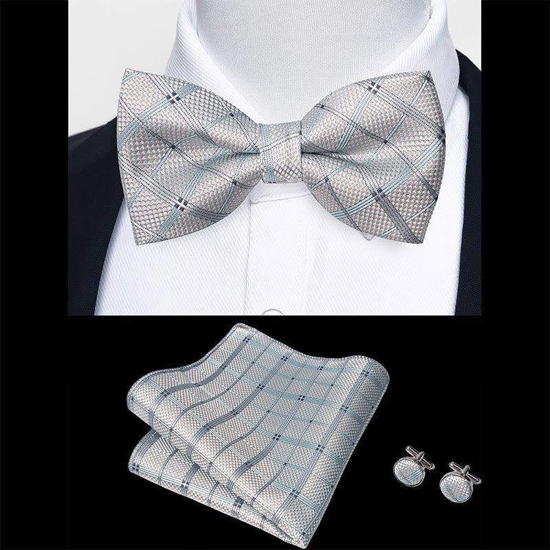 3Pcs Men's Textured Fabric Bow Tie Cufflink And Pocket Square Set - image 67