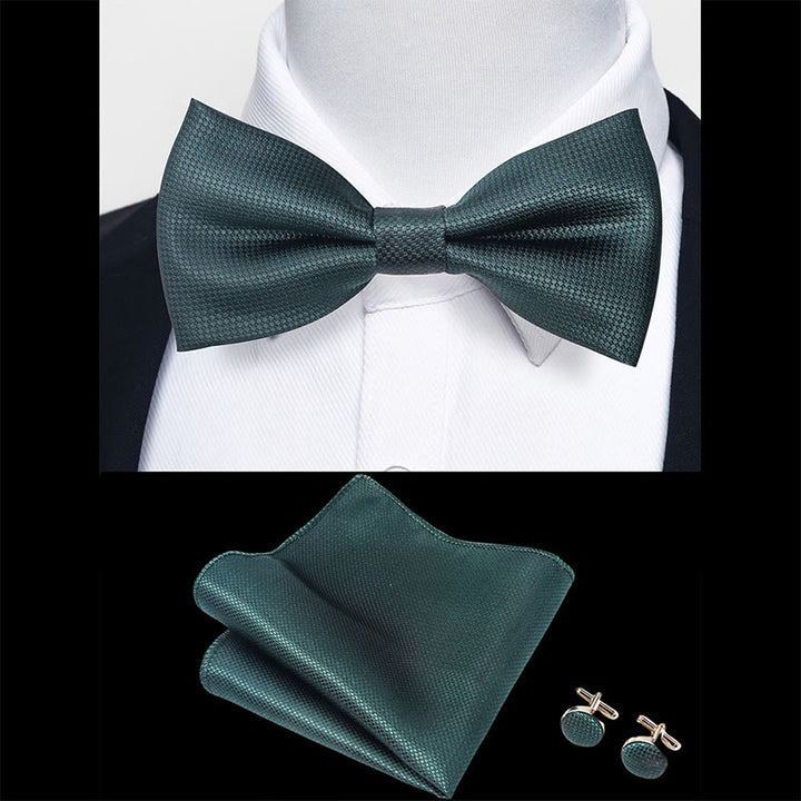 3Pcs Men's Textured Fabric Bow Tie Cufflink And Pocket Square Set - image 25