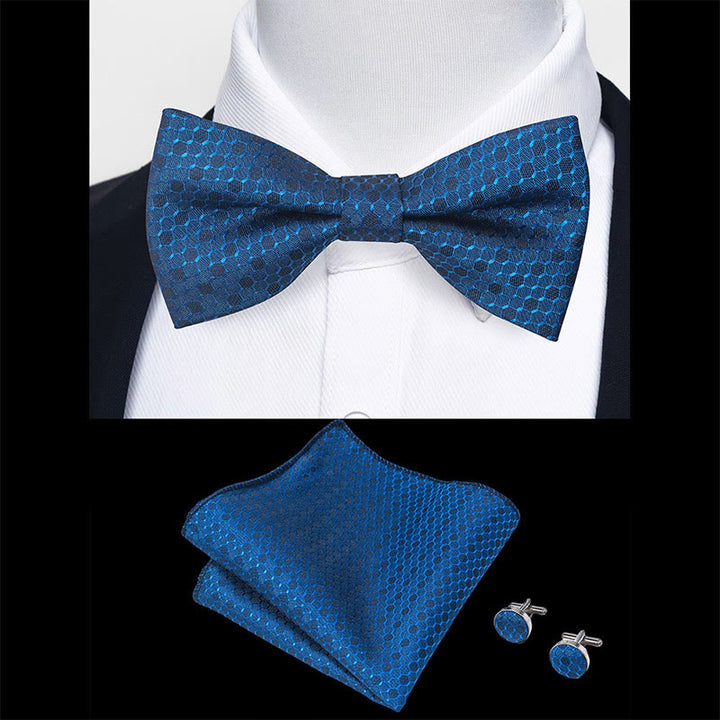 3Pcs Men's Textured Fabric Bow Tie Cufflink And Pocket Square Set - image 79