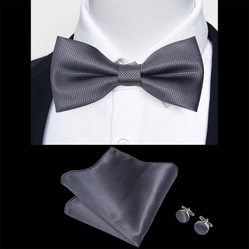 3Pcs Men's Textured Fabric Bow Tie Cufflink And Pocket Square Set - image 73