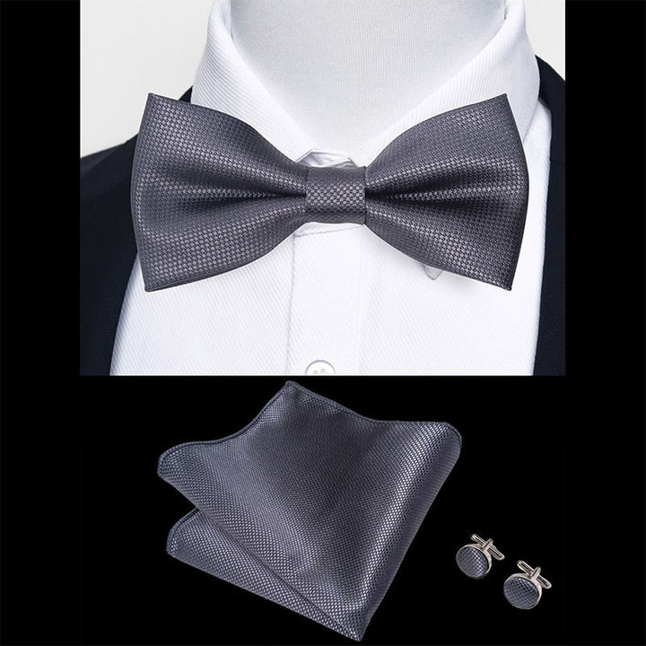 3Pcs Men's Textured Fabric Bow Tie Cufflink And Pocket Square Set - image 73
