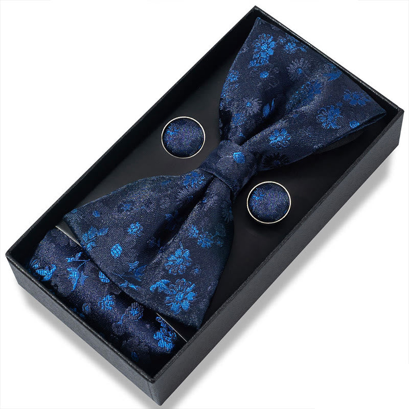 3Pcs Men's Textured Fabric Bow Tie Cufflink And Pocket Square Set - Style #8 - image 14