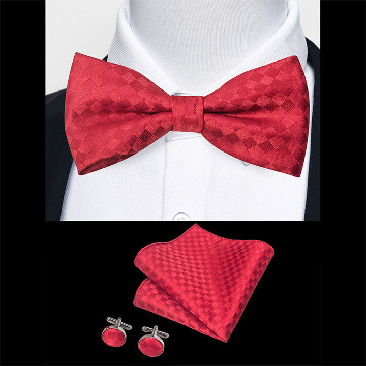3Pcs Men's Textured Fabric Bow Tie Cufflink And Pocket Square Set - image 33