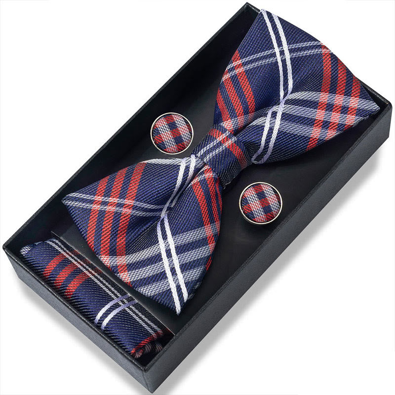 3Pcs Men's Textured Fabric Bow Tie Cufflink And Pocket Square Set - Style #50 - image 98