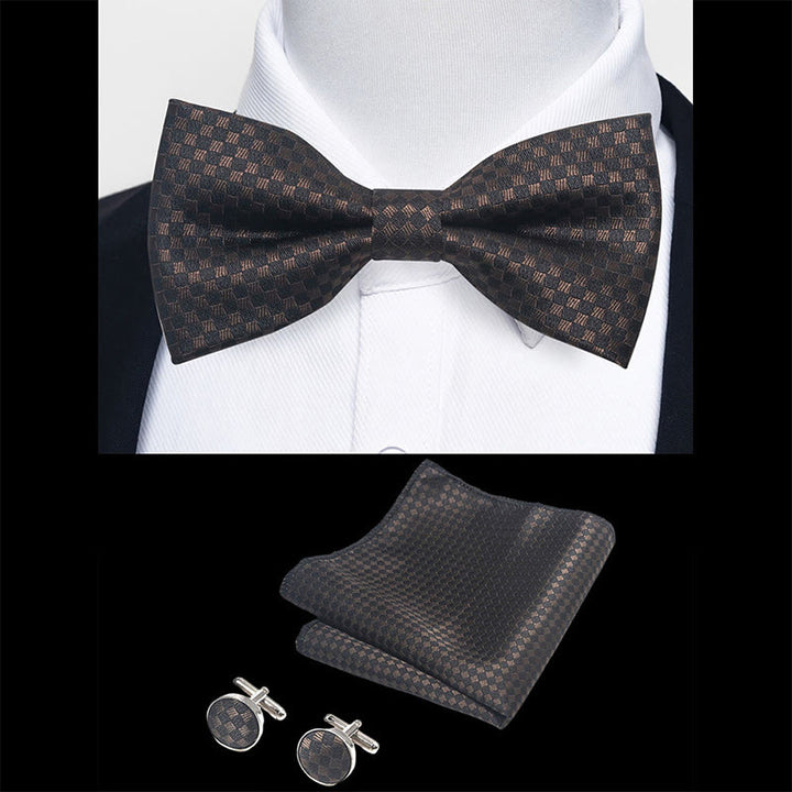 3Pcs Men's Textured Fabric Bow Tie Cufflink And Pocket Square Set - image 103