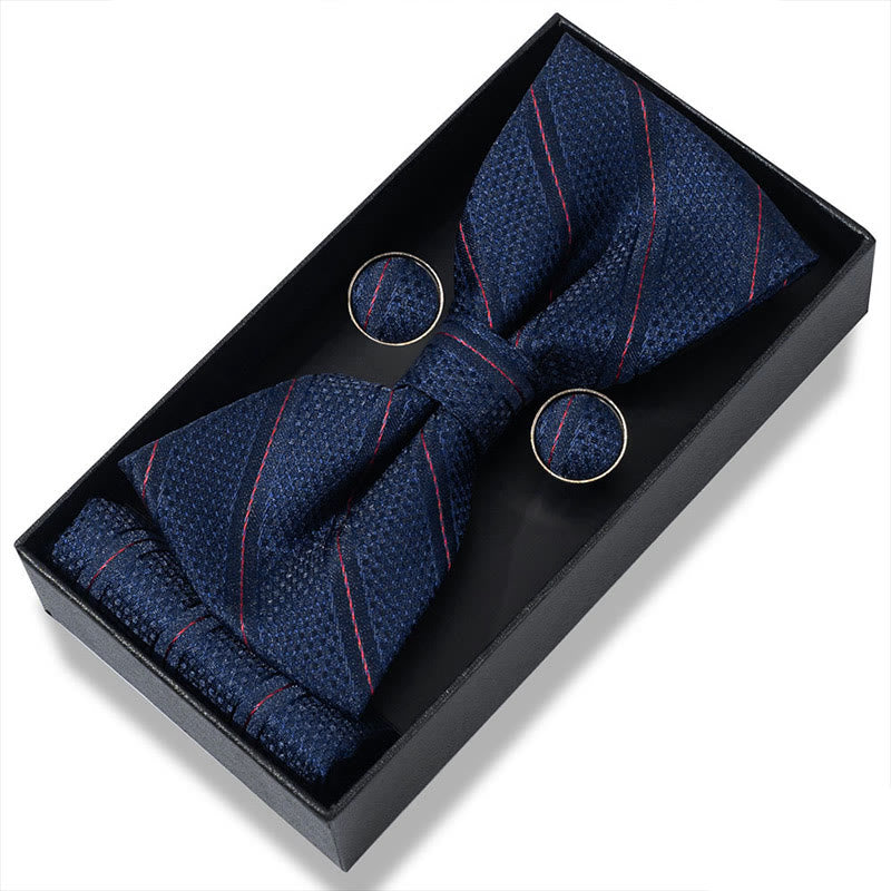 3Pcs Men's Textured Fabric Bow Tie Cufflink And Pocket Square Set - Style #5 - image 8