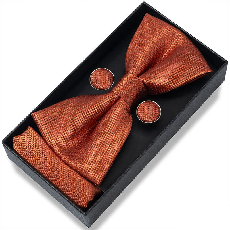 3Pcs Men's Textured Fabric Bow Tie Cufflink And Pocket Square Set - Style #30 - image 58