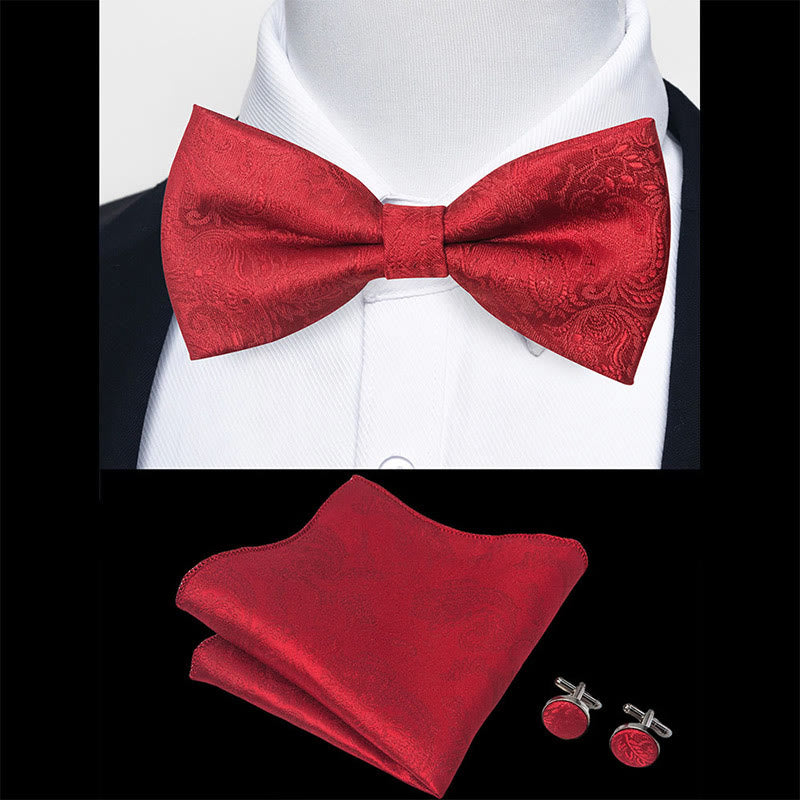 3Pcs Men's Textured Fabric Bow Tie Cufflink And Pocket Square Set - image 37
