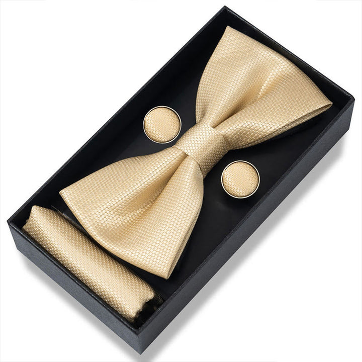 3Pcs Men's Textured Fabric Bow Tie Cufflink And Pocket Square Set - Style #25 - image 48