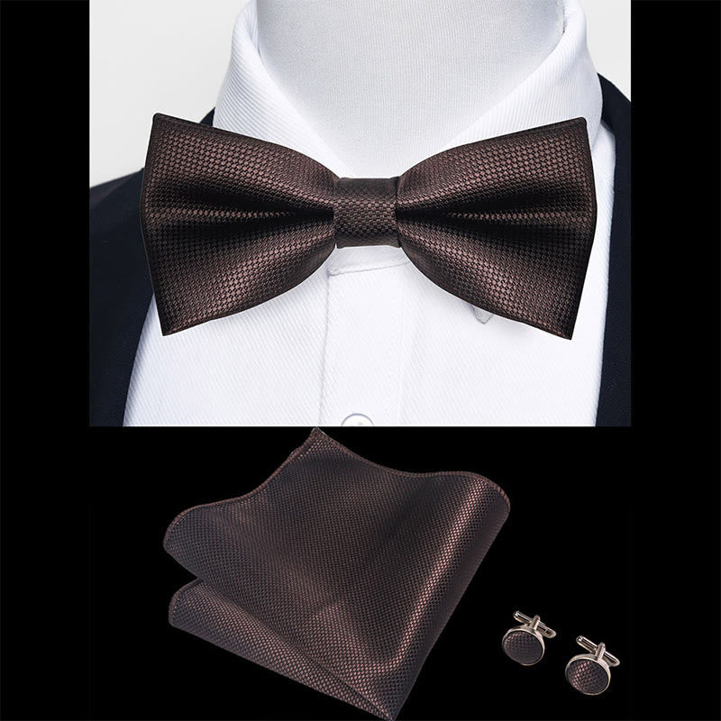 3Pcs Men's Textured Fabric Bow Tie Cufflink And Pocket Square Set - image 57
