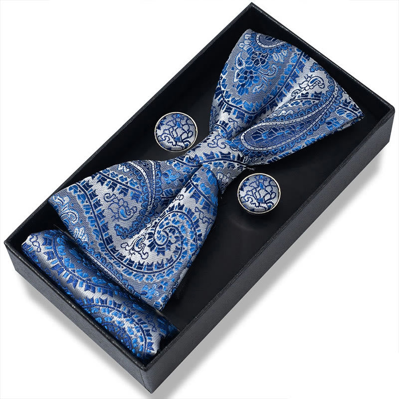 3Pcs Men's Textured Fabric Bow Tie Cufflink And Pocket Square Set - Style #43 - image 84