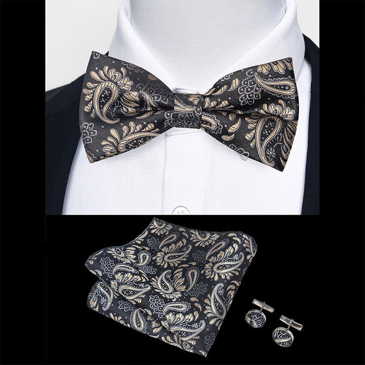 3Pcs Men's Textured Fabric Bow Tie Cufflink And Pocket Square Set - image 77