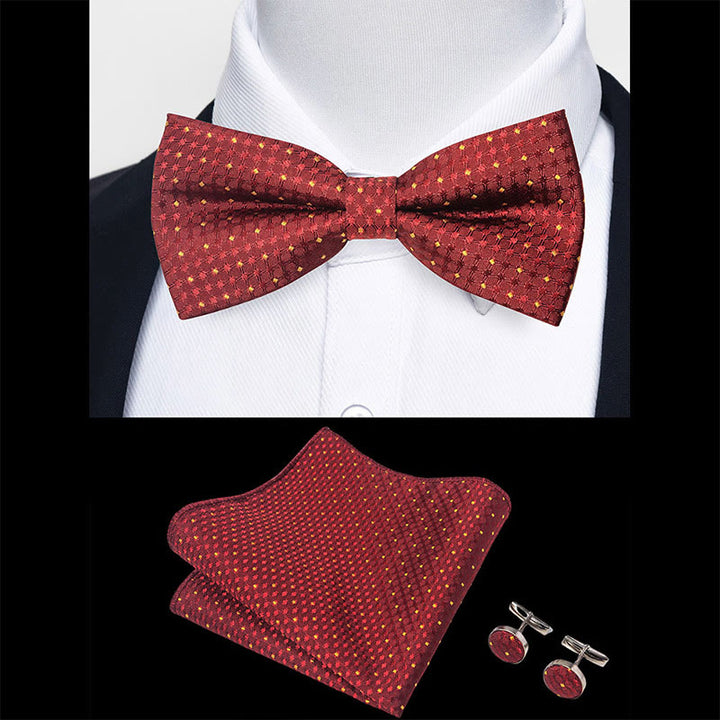 3Pcs Men's Textured Fabric Bow Tie Cufflink And Pocket Square Set - image 31