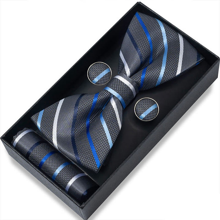 3Pcs Men's Textured Fabric Bow Tie Cufflink And Pocket Square Set - Style #38 - image 74