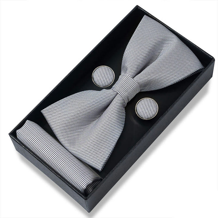 3Pcs Men's Textured Fabric Bow Tie Cufflink And Pocket Square Set - Style #36 - image 70
