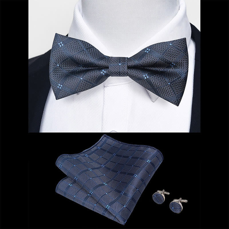 3Pcs Men's Textured Fabric Bow Tie Cufflink And Pocket Square Set - image 11