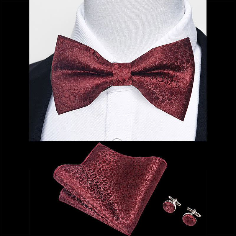 3Pcs Men's Textured Fabric Bow Tie Cufflink And Pocket Square Set - image 41