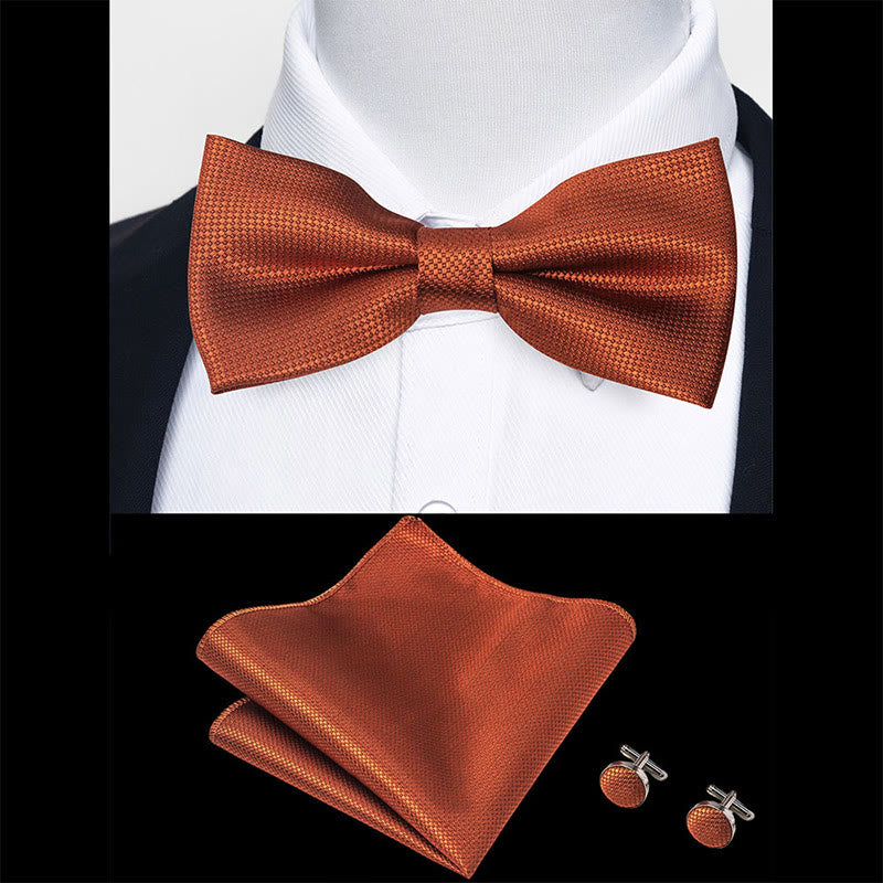 3Pcs Men's Textured Fabric Bow Tie Cufflink And Pocket Square Set - image 59