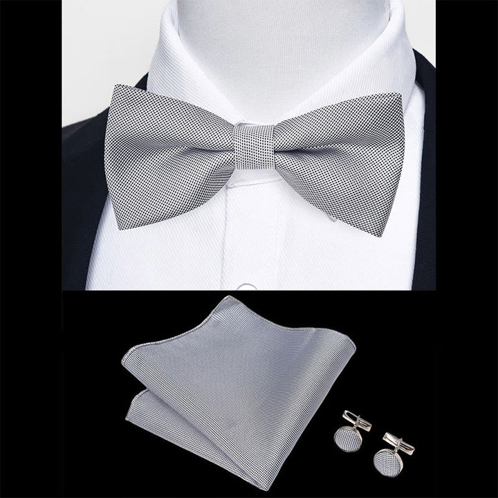 3Pcs Men's Textured Fabric Bow Tie Cufflink And Pocket Square Set - image 71