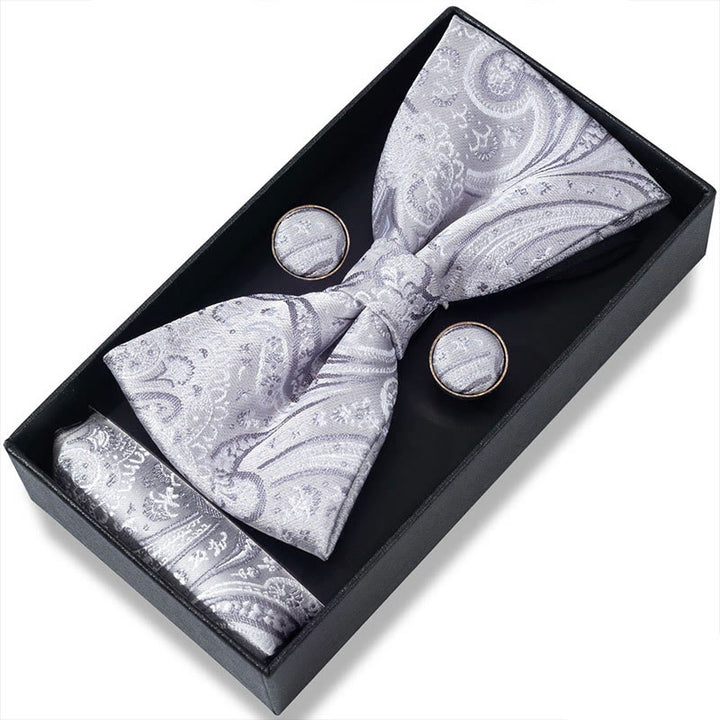 3Pcs Men's Textured Fabric Bow Tie Cufflink And Pocket Square Set - Style #35 - image 68