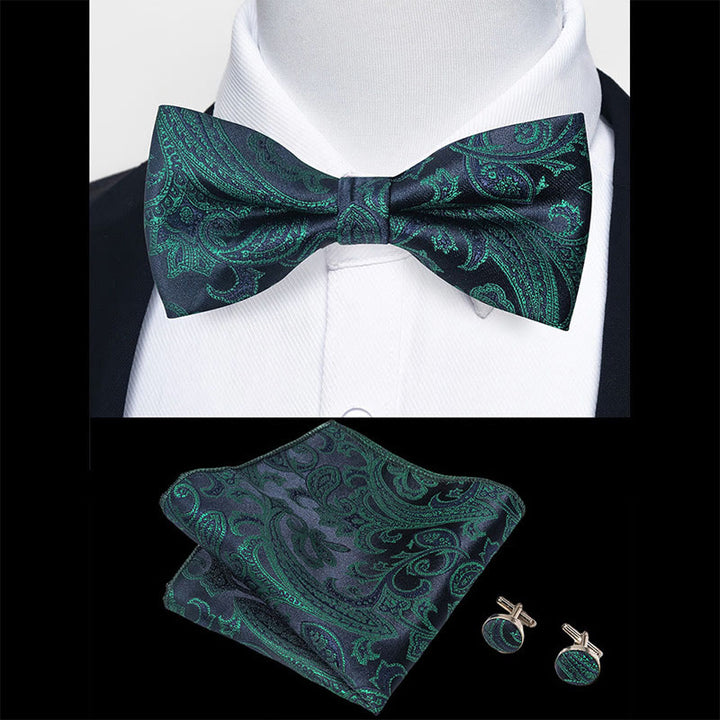 3Pcs Men's Textured Fabric Bow Tie Cufflink And Pocket Square Set - image 27