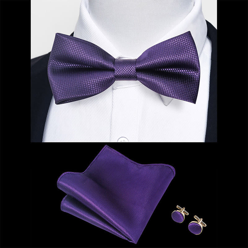 3Pcs Men's Textured Fabric Bow Tie Cufflink And Pocket Square Set - image 95