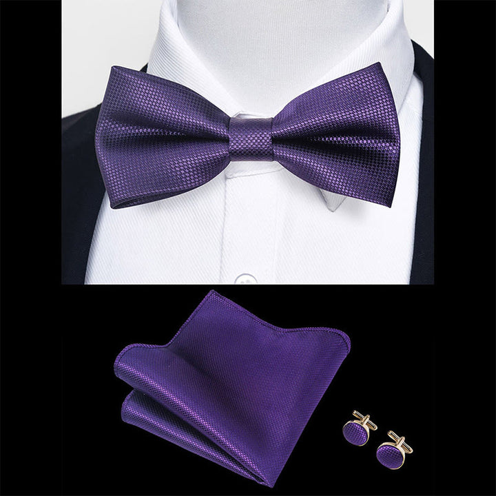 3Pcs Men's Textured Fabric Bow Tie Cufflink And Pocket Square Set - image 95