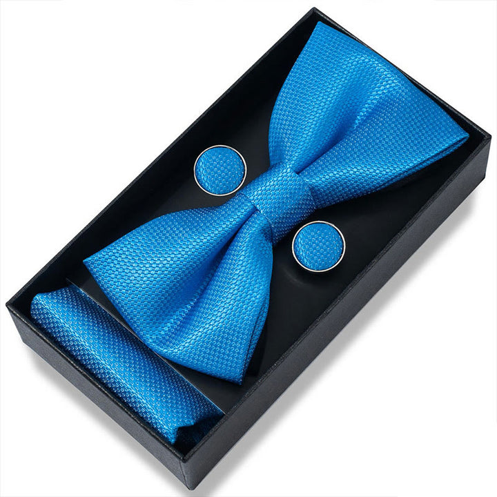 3Pcs Men's Textured Fabric Bow Tie Cufflink And Pocket Square Set - Style #41 - image 80