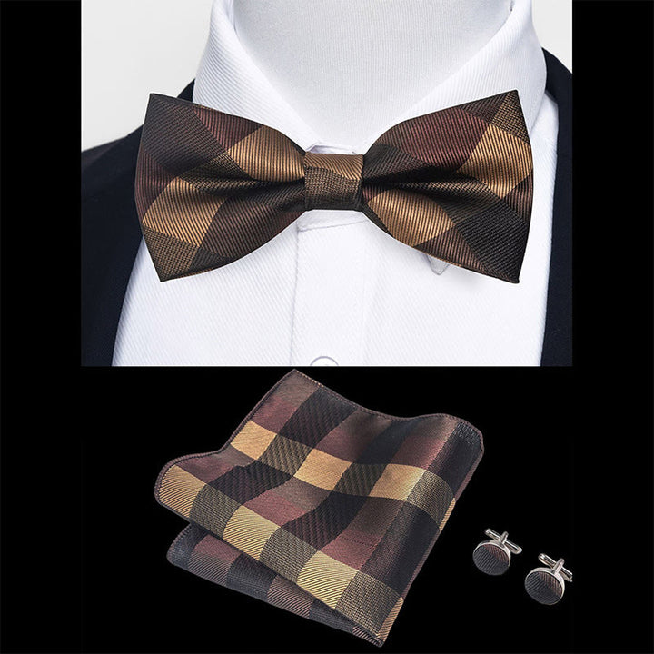 3Pcs Men's Textured Fabric Bow Tie Cufflink And Pocket Square Set - image 55