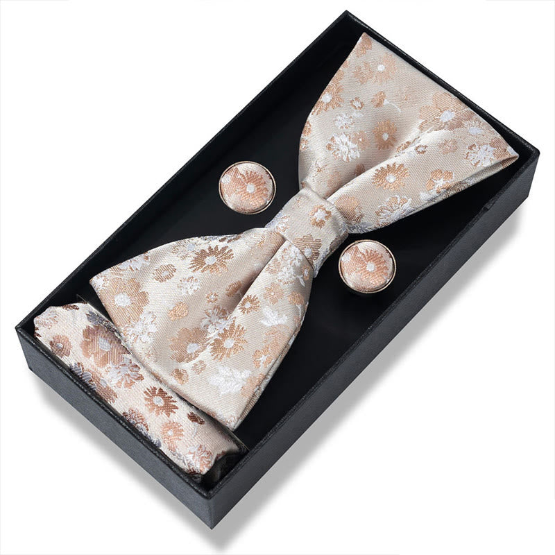 3Pcs Men's Textured Fabric Bow Tie Cufflink And Pocket Square Set - Style #26 - image 50