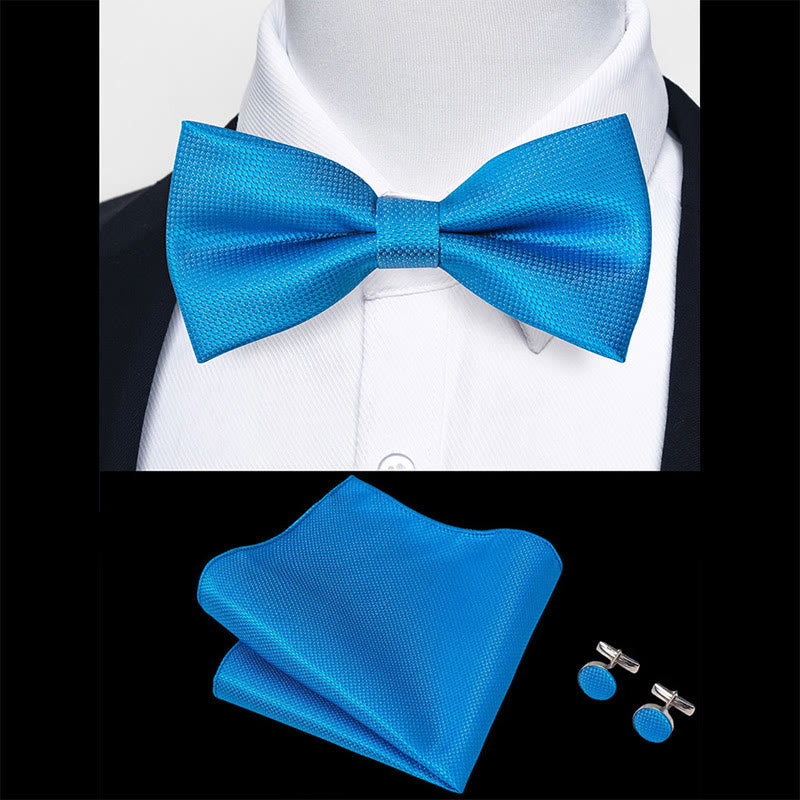 3Pcs Men's Textured Fabric Bow Tie Cufflink And Pocket Square Set - image 81