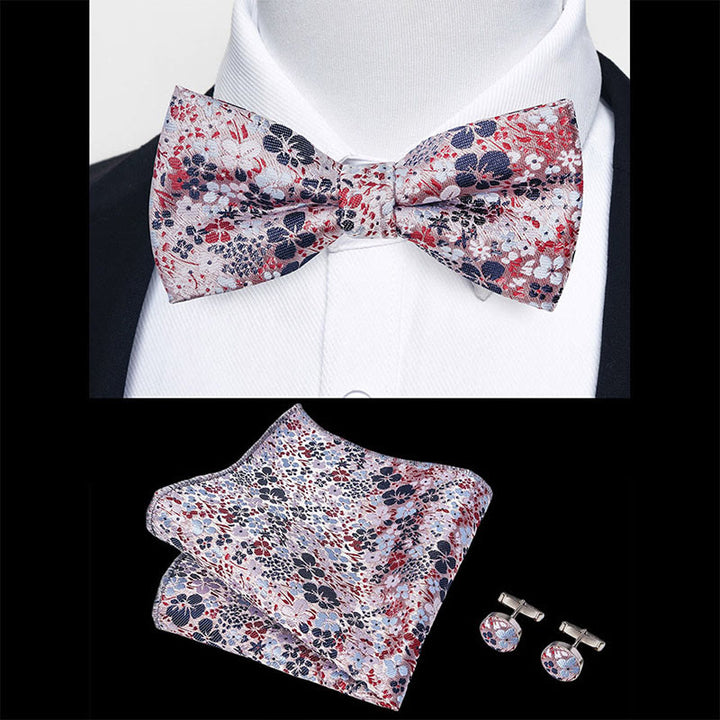 3Pcs Men's Textured Fabric Bow Tie Cufflink And Pocket Square Set - image 97