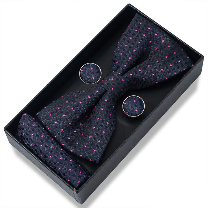 3Pcs Men's Textured Fabric Bow Tie Cufflink And Pocket Square Set - Style #10 - image 18