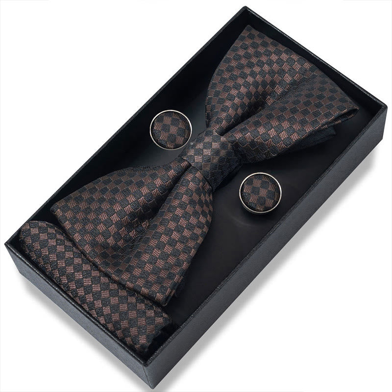 3Pcs Men's Textured Fabric Bow Tie Cufflink And Pocket Square Set - Style #52 - image 102