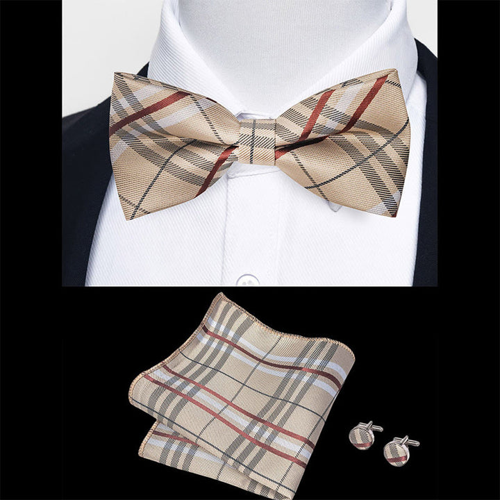 3Pcs Men's Textured Fabric Bow Tie Cufflink And Pocket Square Set - image 53