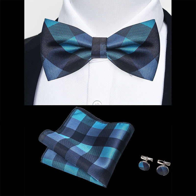3Pcs Men's Textured Fabric Bow Tie Cufflink And Pocket Square Set - image 89