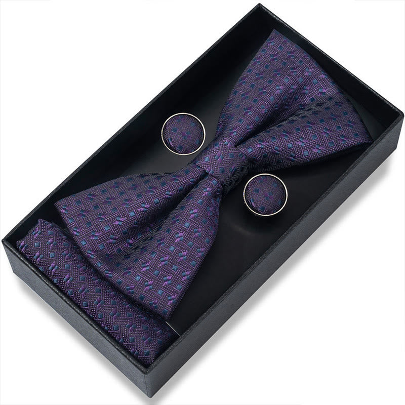 3Pcs Men's Textured Fabric Bow Tie Cufflink And Pocket Square Set - Style #53 - image 104