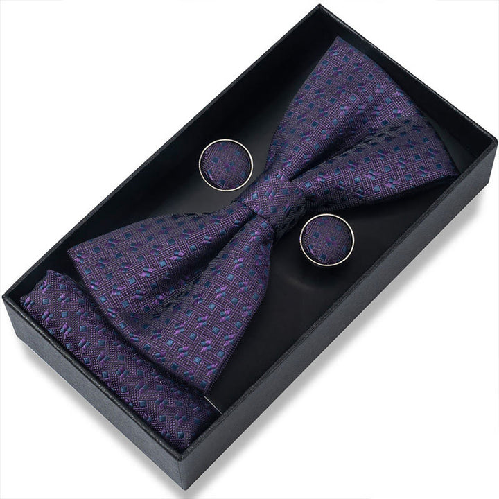 3Pcs Men's Textured Fabric Bow Tie Cufflink And Pocket Square Set - Style #53 - image 104