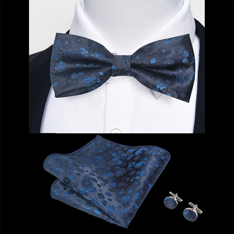 3Pcs Men's Textured Fabric Bow Tie Cufflink And Pocket Square Set - image 15