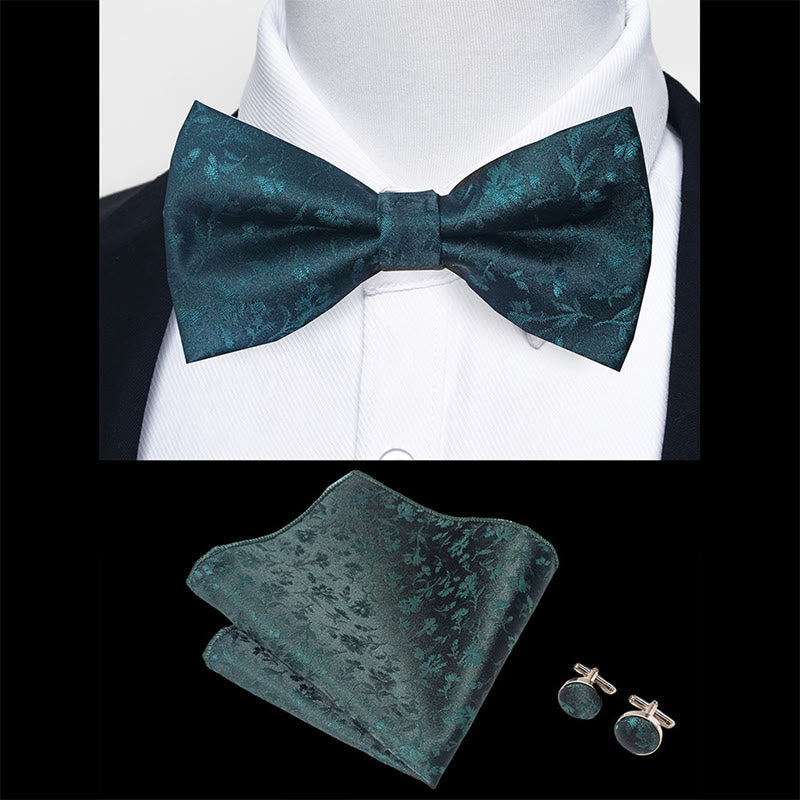 3Pcs Men's Textured Fabric Bow Tie Cufflink And Pocket Square Set - image 23
