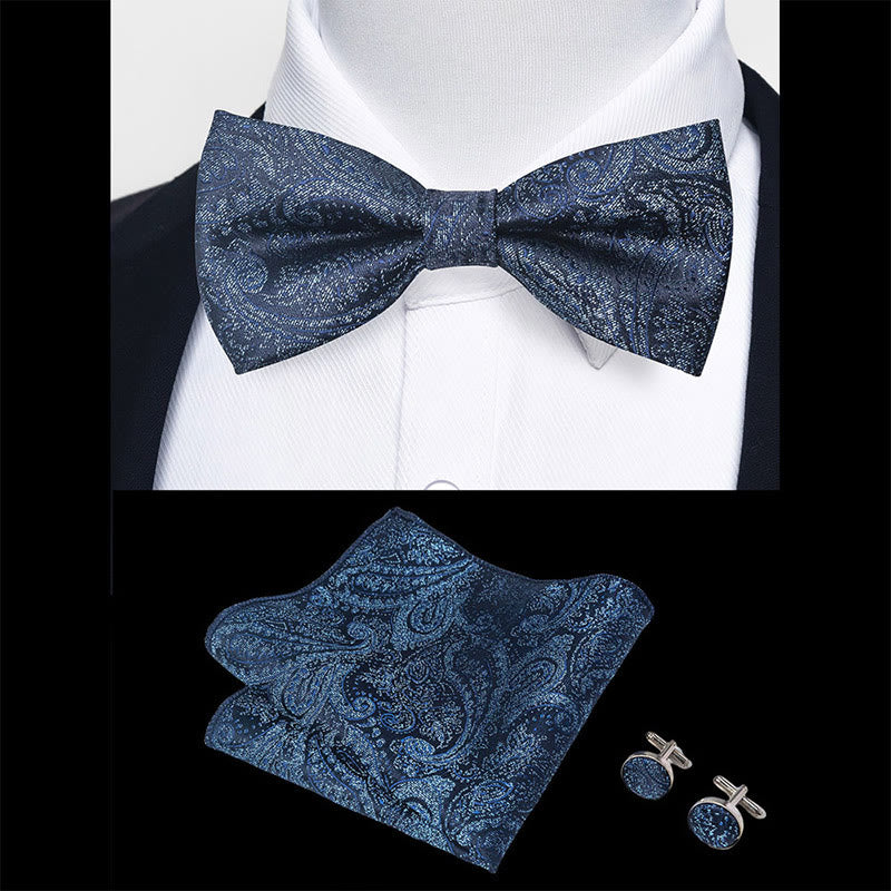 3Pcs Men's Textured Fabric Bow Tie Cufflink And Pocket Square Set - image 13