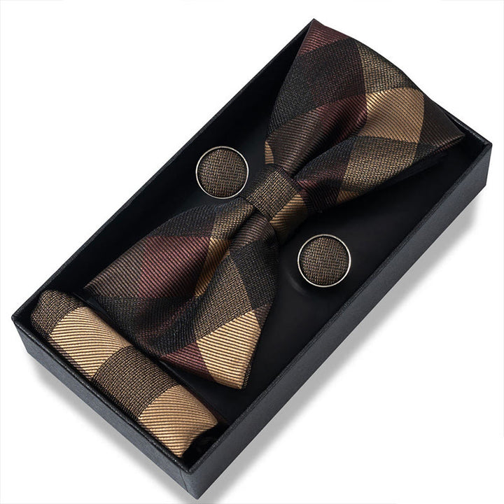 3Pcs Men's Textured Fabric Bow Tie Cufflink And Pocket Square Set - Style #28 - image 54