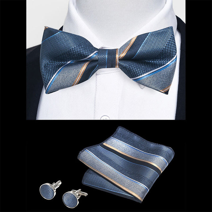 3Pcs Men's Textured Fabric Bow Tie Cufflink And Pocket Square Set - image 101